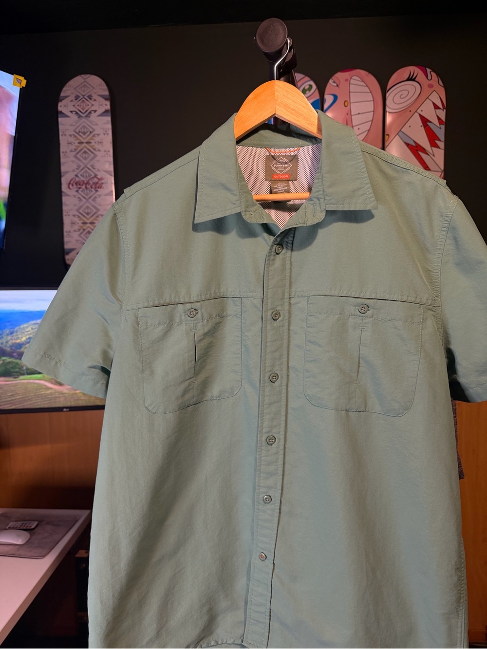 St. John's Bay Sage Green Outdoor Short-Sleeve Button-Down Shirt